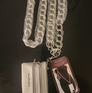 New Clip & Go Silver Smartphone Crossbody Case with Chain & Removable Pouchy